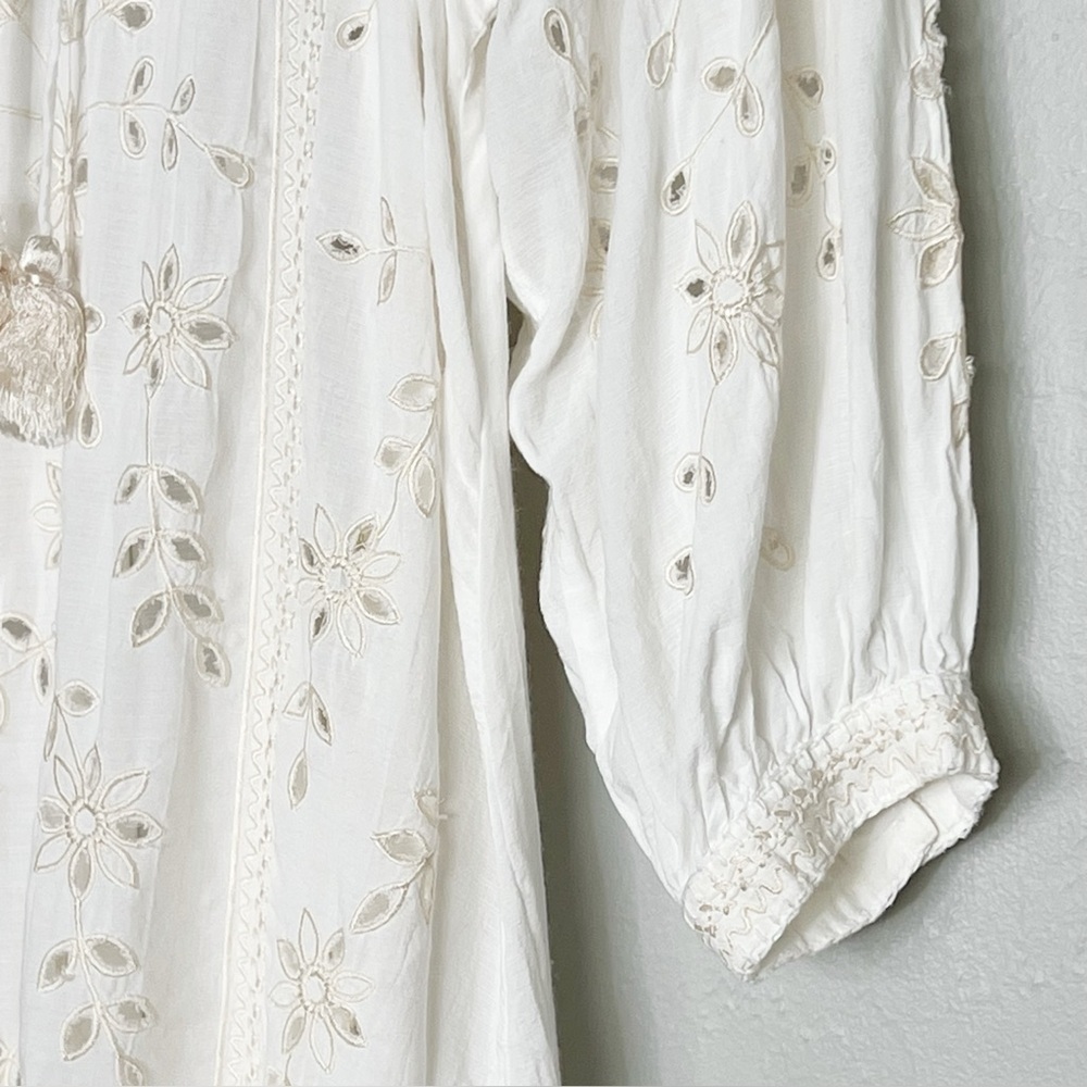Sundance Trisha Eyelet White Fringe Trim V-Neck Tassel Tie CoverUp Dress Medium - Picture 5 of 11